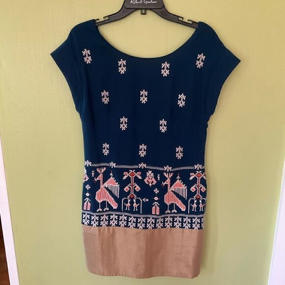 Anthropologie Floreat Dress, 0. Navy and Gold. Lovely - Picture 3 of 13